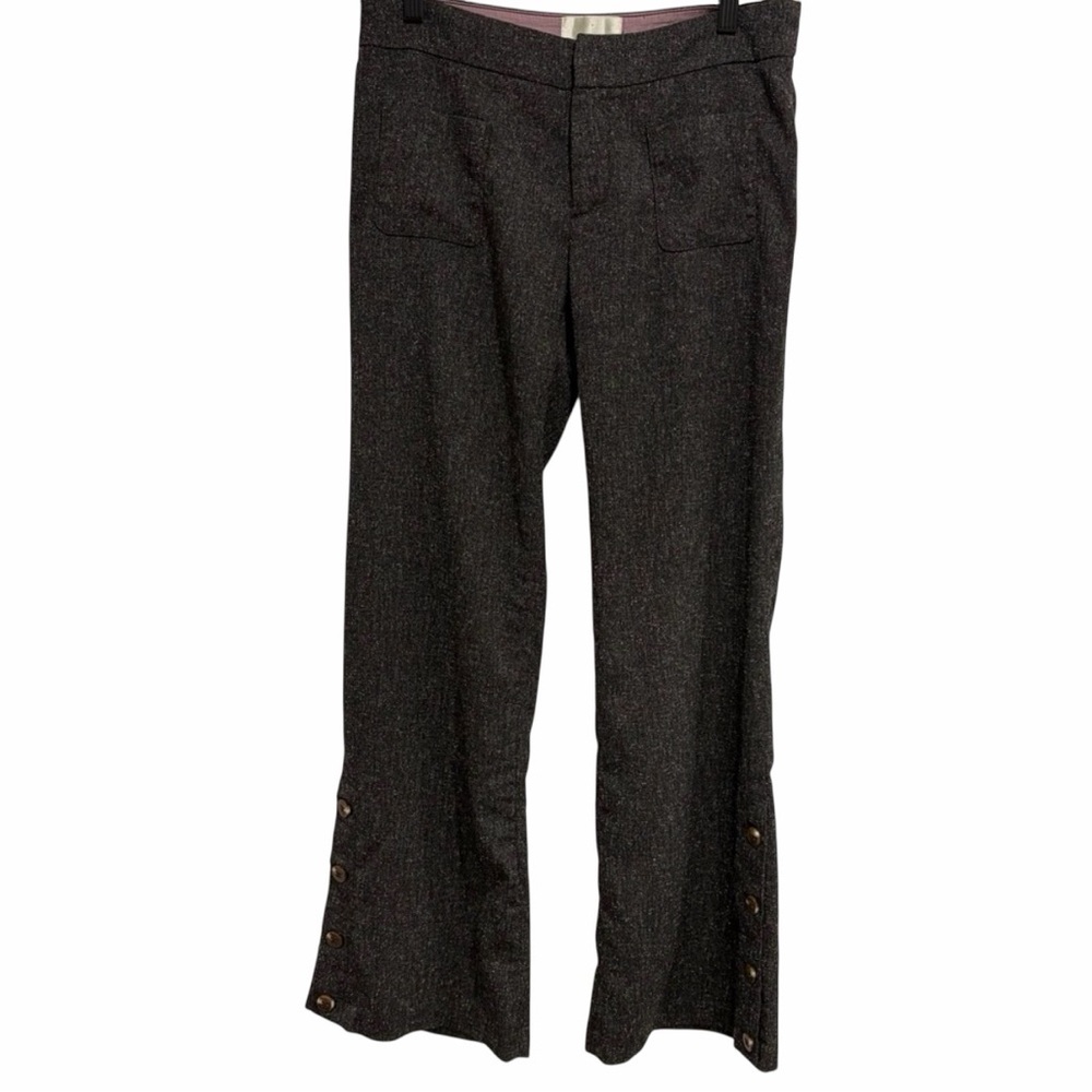 Anthropologie Elevenses Brown Women’s Dress Pants Button Ankle Wide Leg Trousers